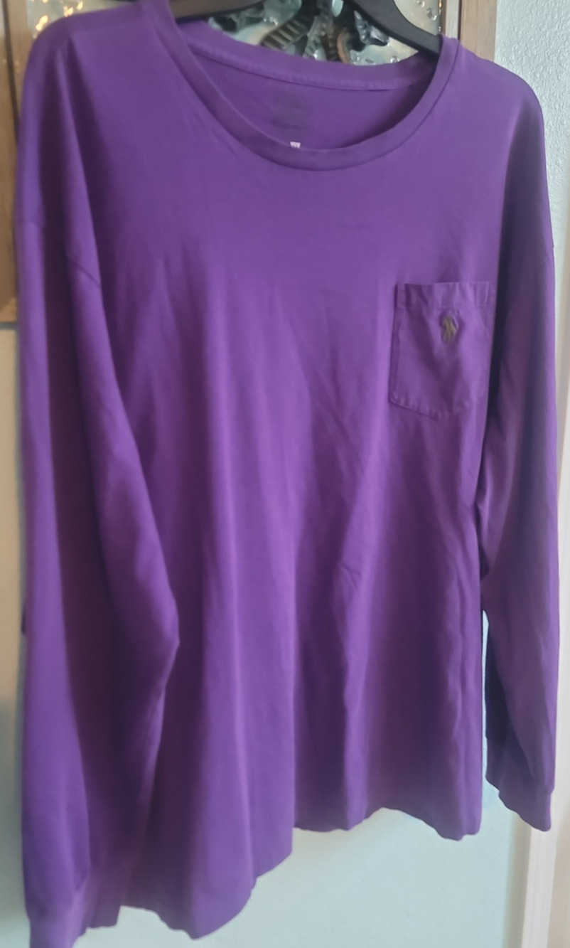 Mens Polo Ralph Lauren Long Sleeve Purple Crewneck T Shirt Pony Pocket XXL